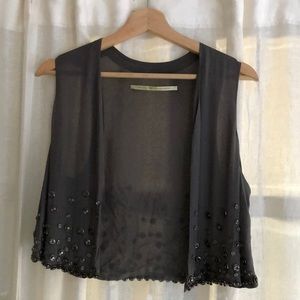 Grey Sheer Silk Vest with Button Details